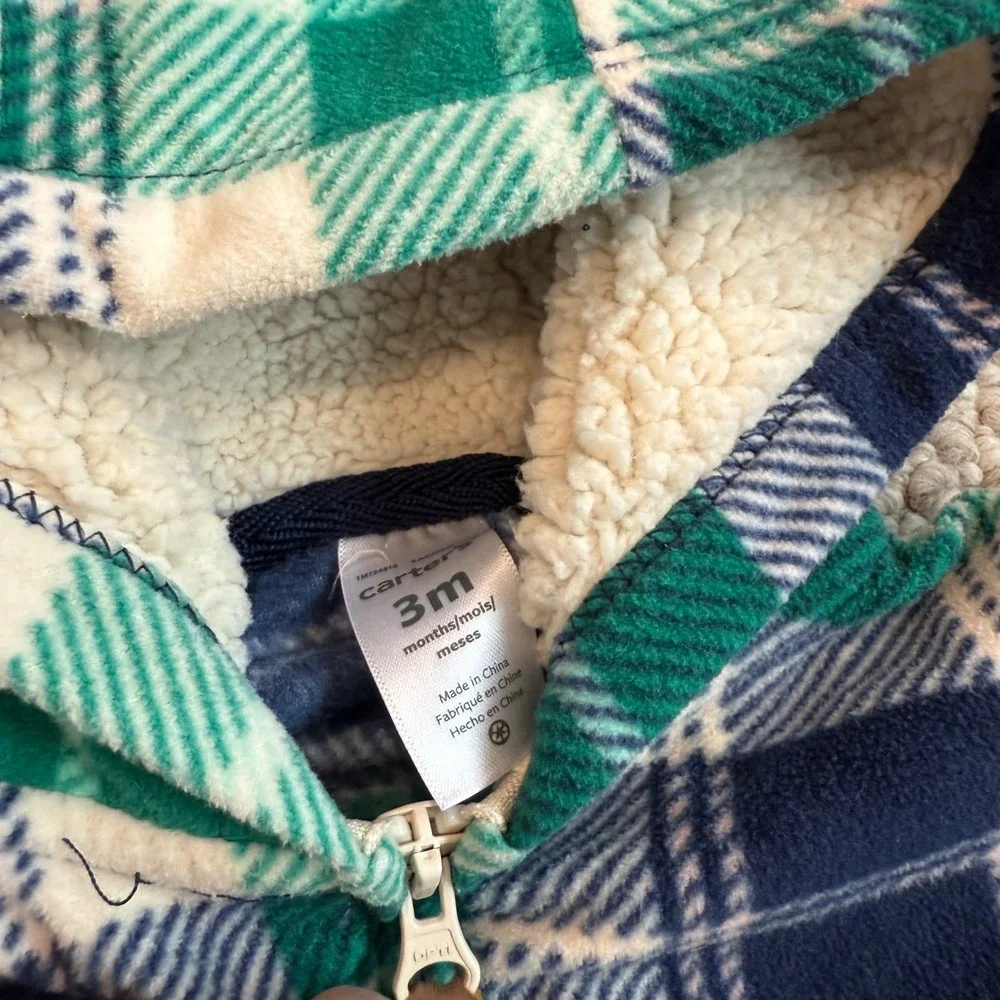 Carters Size 3 Month Baby Hoodies Stripes Plaid Bundle Zip Up Pockets Comfy‎
